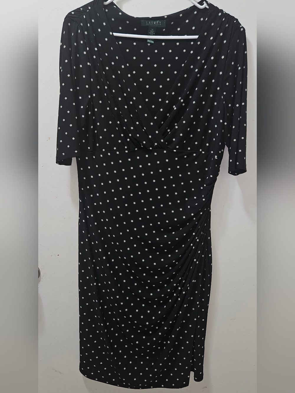 Lauren Ralph Lauren Black Polka Dot Faux-Wrap Dress